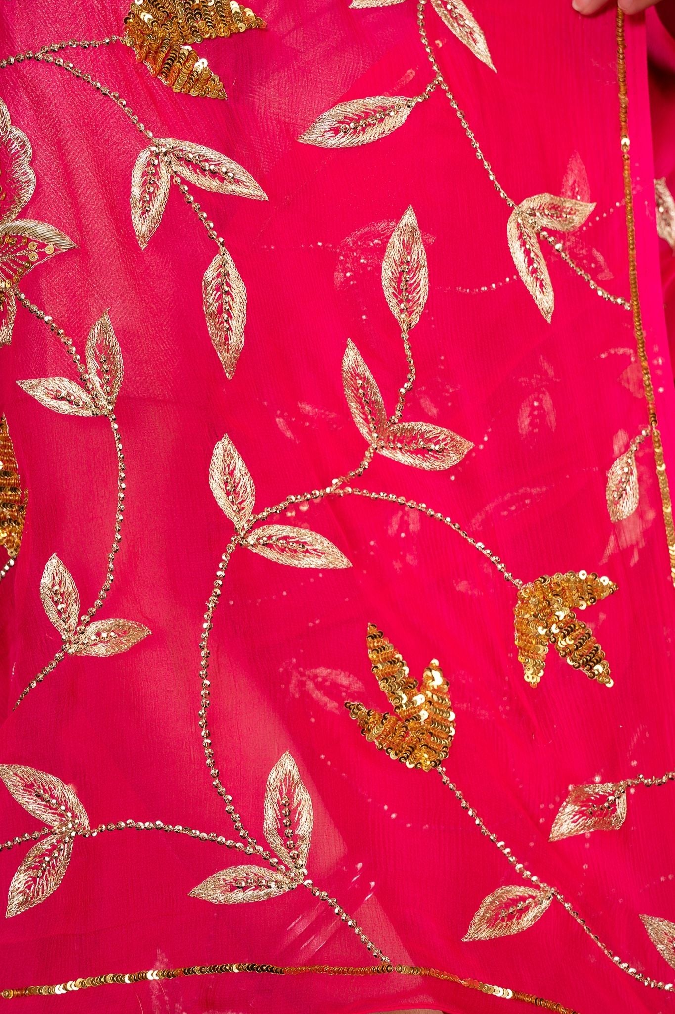 Rani pure chiffon aari sequins jaal handwork saree
