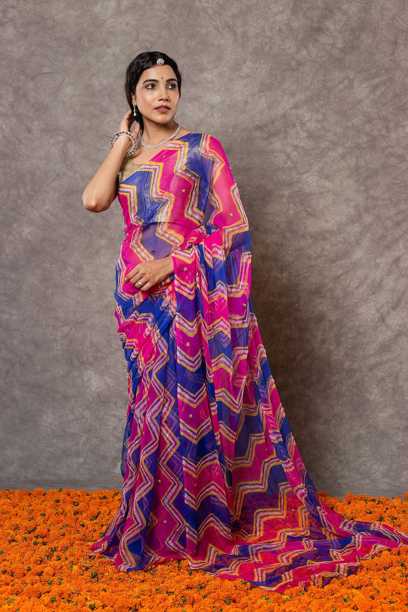 Bhopal shahi Lehariya Pure Georgette 20 Gsm aari sequins   handwork traditional wear saree