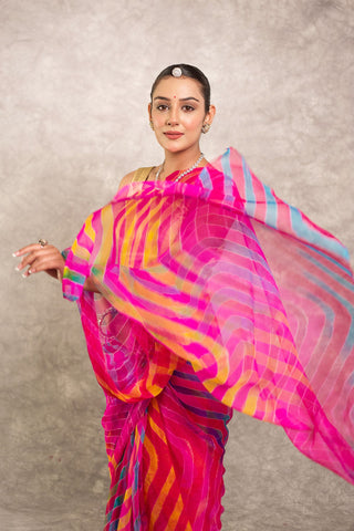 Multi coloured Pure Georgette Lehariya Saree