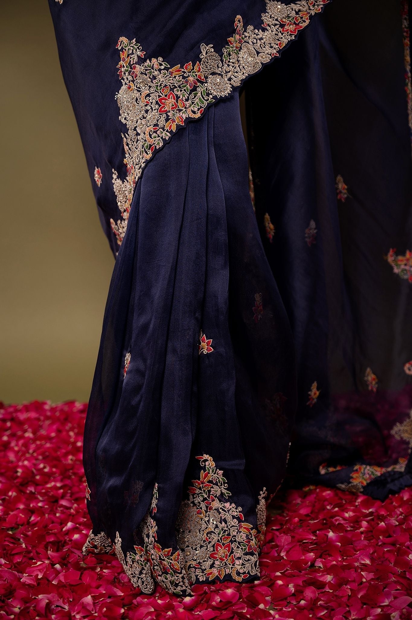 Royal Blue pure organza Dapka Marodi Zardozi border butti handwork saree