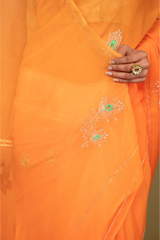 Orange Chiffon Saree