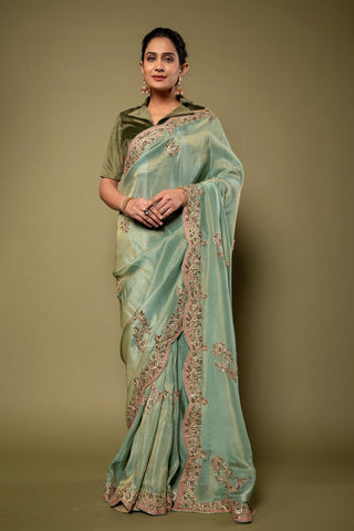 Tissue Siquin Resham Kardhana Work Saree