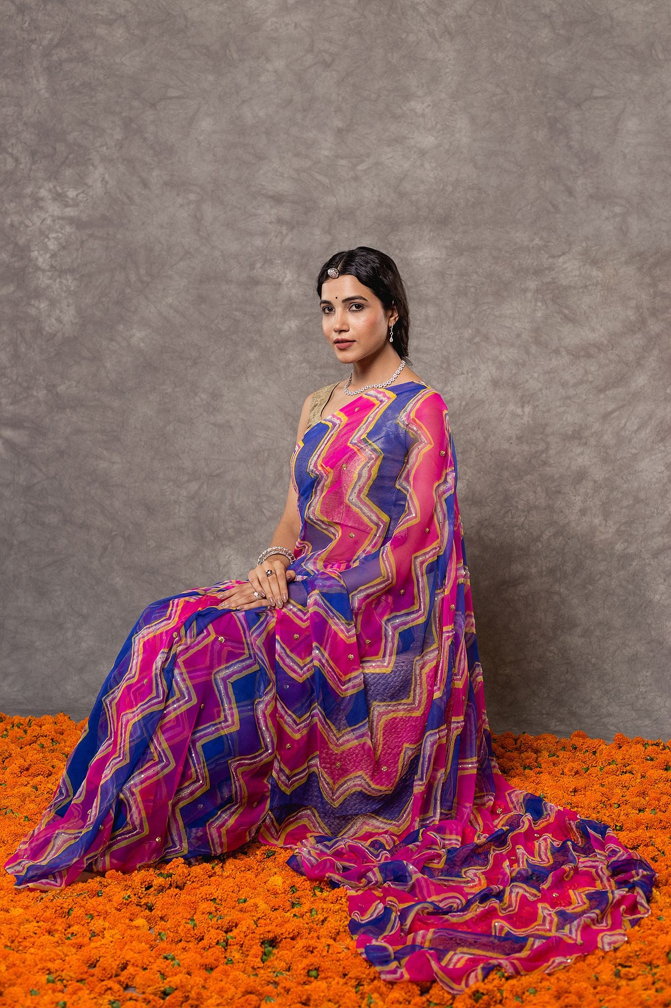Bhopal shahi Lehariya Pure Georgette 20 Gsm aari sequins   handwork traditional wear saree