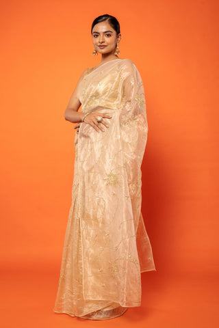 Ivory And Gold Titana Tissue Saree