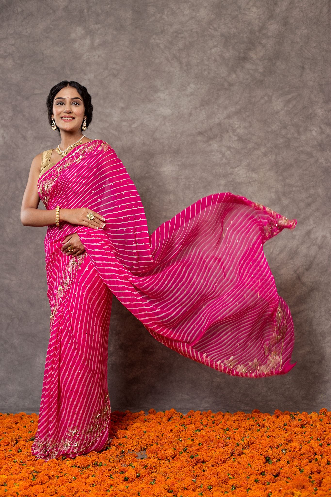 Rani Lehariya  Pure Georgette 20 Gsm aari sequins  border butti handwork traditional wear saree