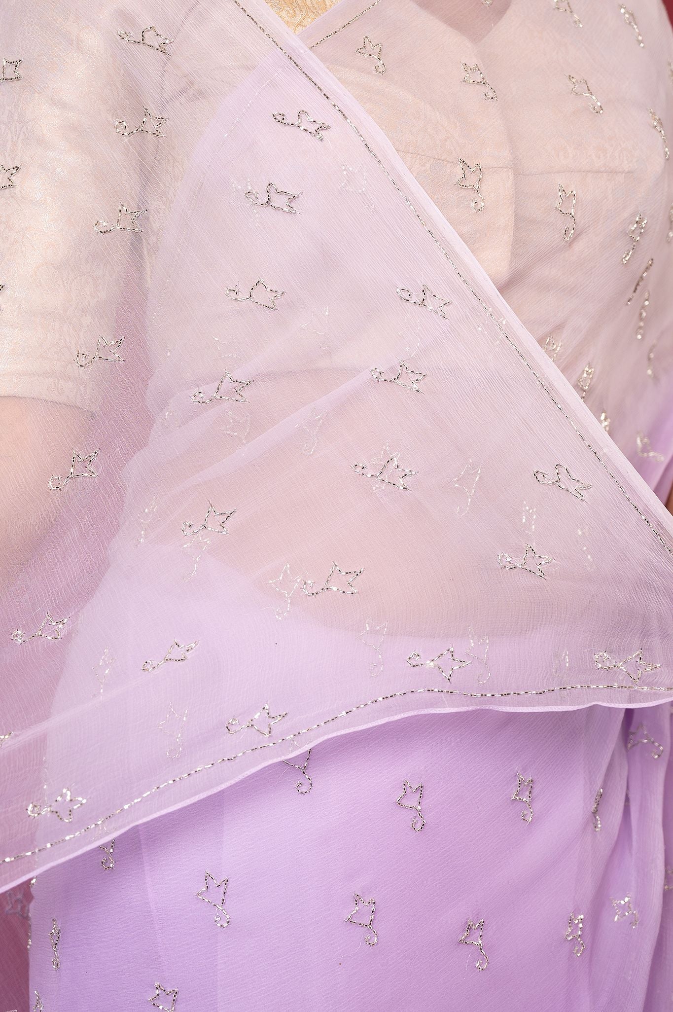 Lavender light dark viscose chiffon kardana motif handwork casual wear saree