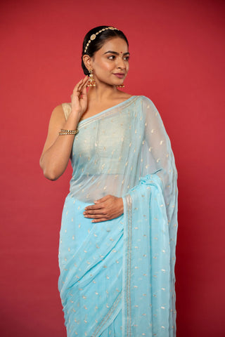 Sky Zari Chiffon Saree