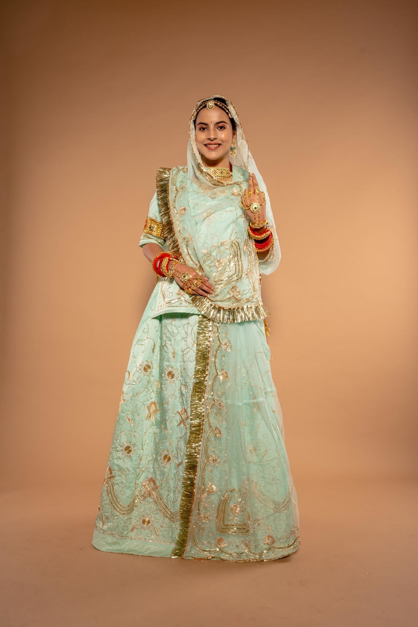 Sea blue bamber satin aari sequins jaal handwork poshak with pure odhna