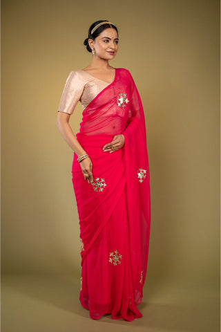 Pink Chiffon Saree