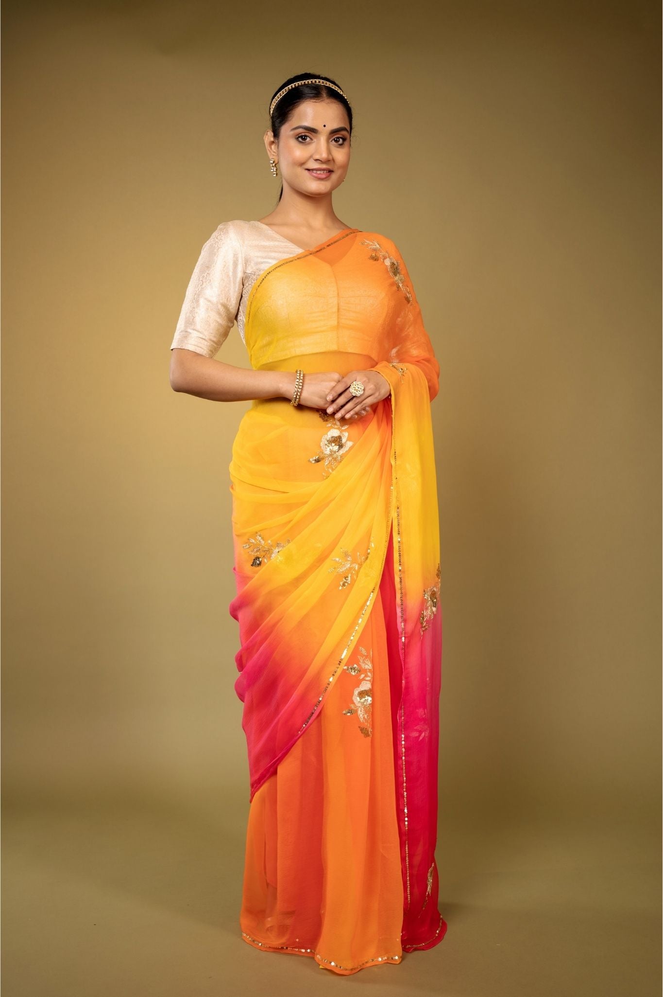 multicolour viscose chiffon aari sequins   handwork casual wear saree
