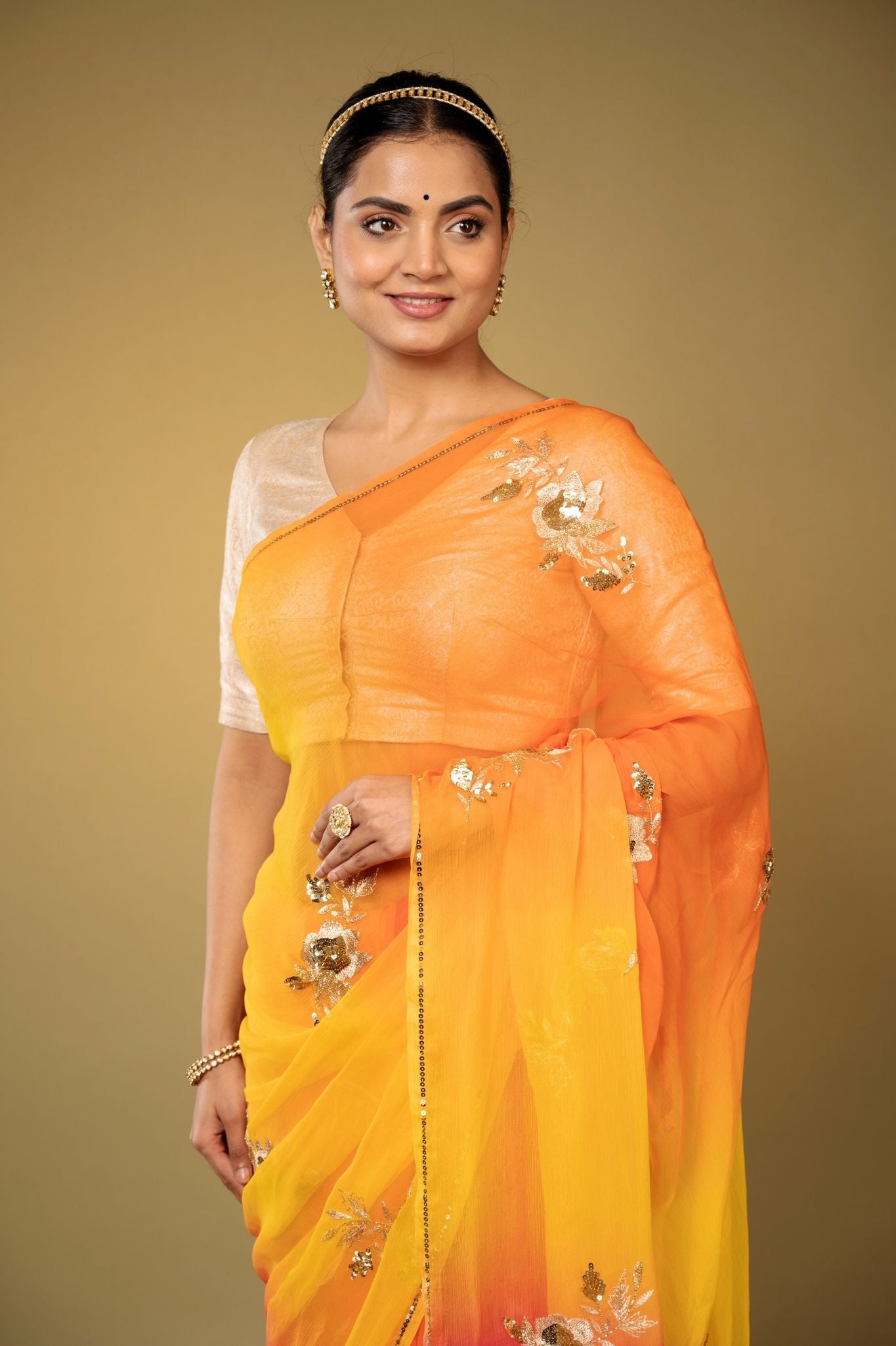 multicolour viscose chiffon aari sequins   handwork casual wear saree