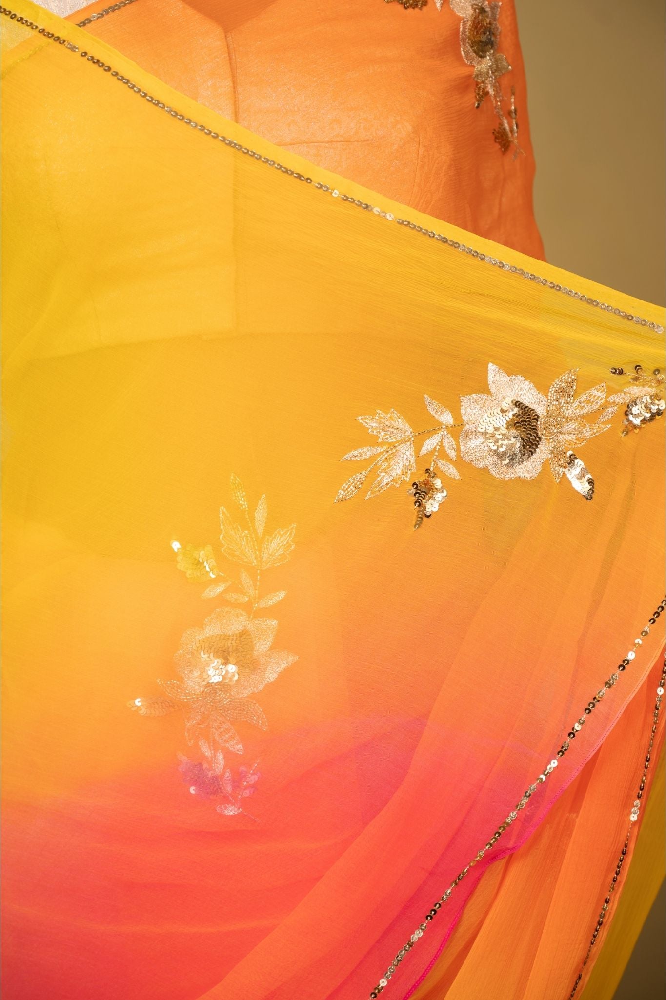 multicolour viscose chiffon aari sequins   handwork casual wear saree