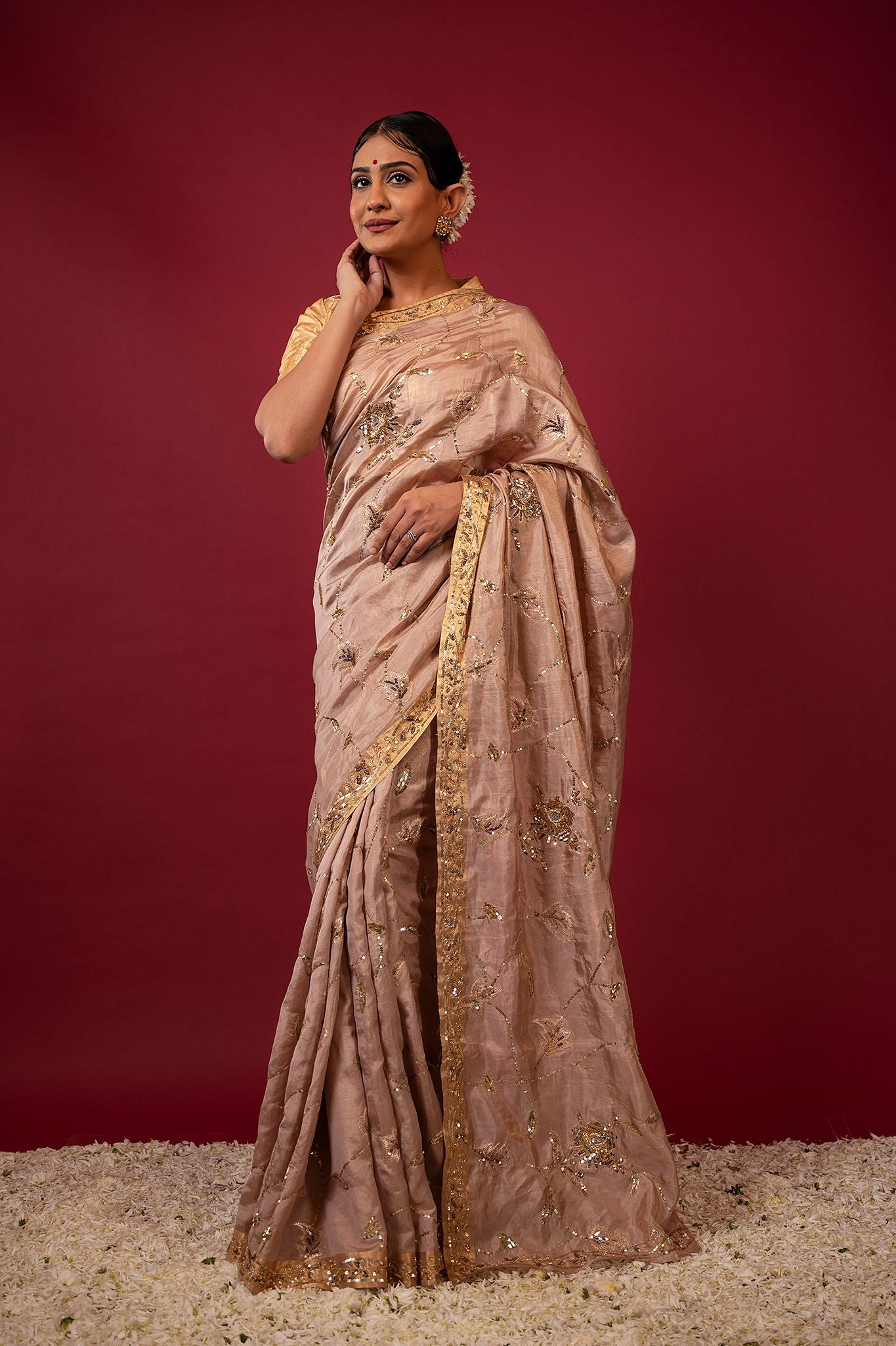 sand pure tissue Aari Zardosi Handwork Saree