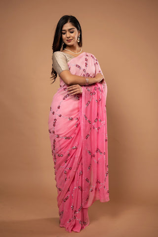 Pure Chiffon Siquin Work Saree