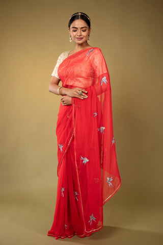 Red Chiffon Saree