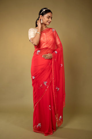 Red Chiffon Saree