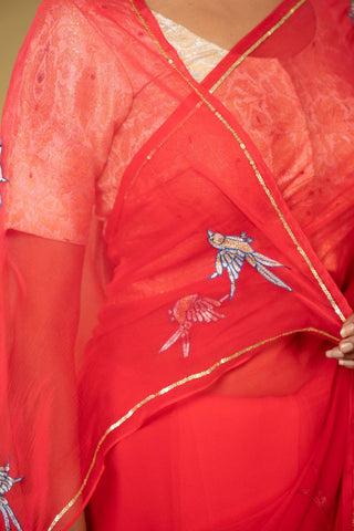 Red Chiffon Saree