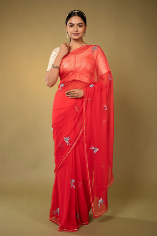 Red Chiffon Saree