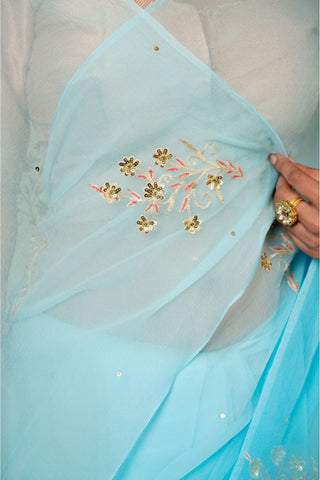 Sky blue Chiffon Saree