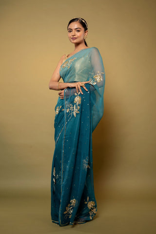 Teal Chiffon Saree