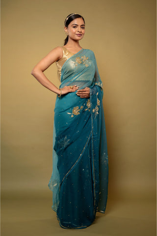 Teal Chiffon Saree