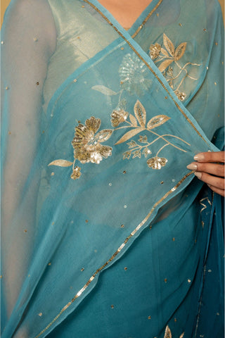 Teal Chiffon Saree