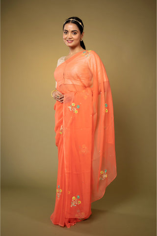 Peach Chiffon Saree