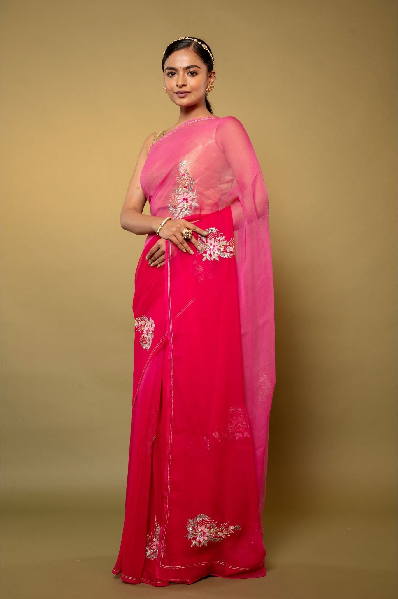 rani light dark Viscose Chiffon Aari sequins  kardana motif handwork casual wear saree