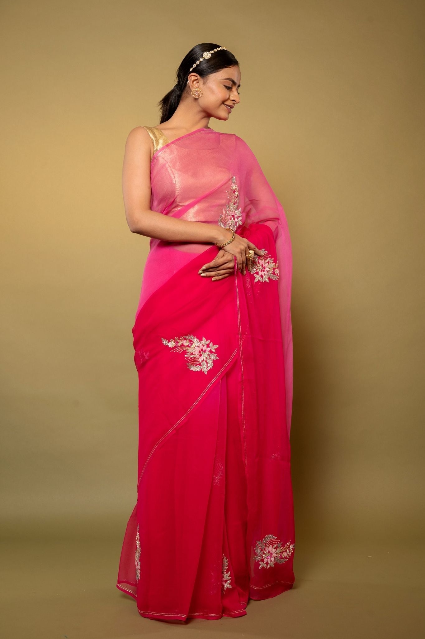 rani light dark Viscose Chiffon Aari sequins  kardana motif handwork casual wear saree