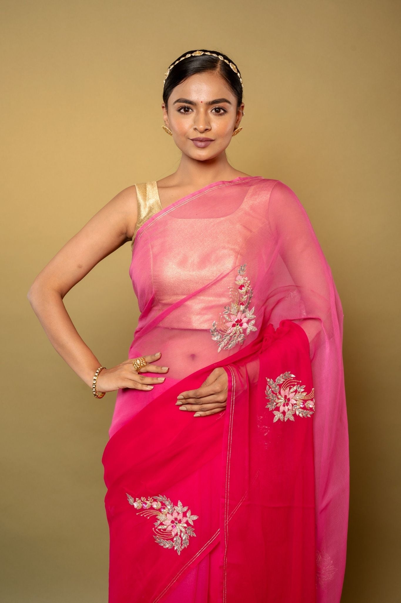 rani light dark Viscose Chiffon Aari sequins  kardana motif handwork casual wear saree