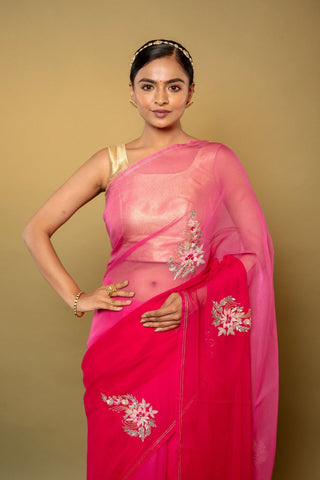 Pink Chiffon Saree