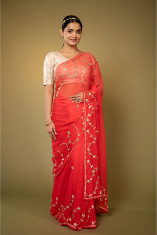 Red Gotapatti Chiffon Saree