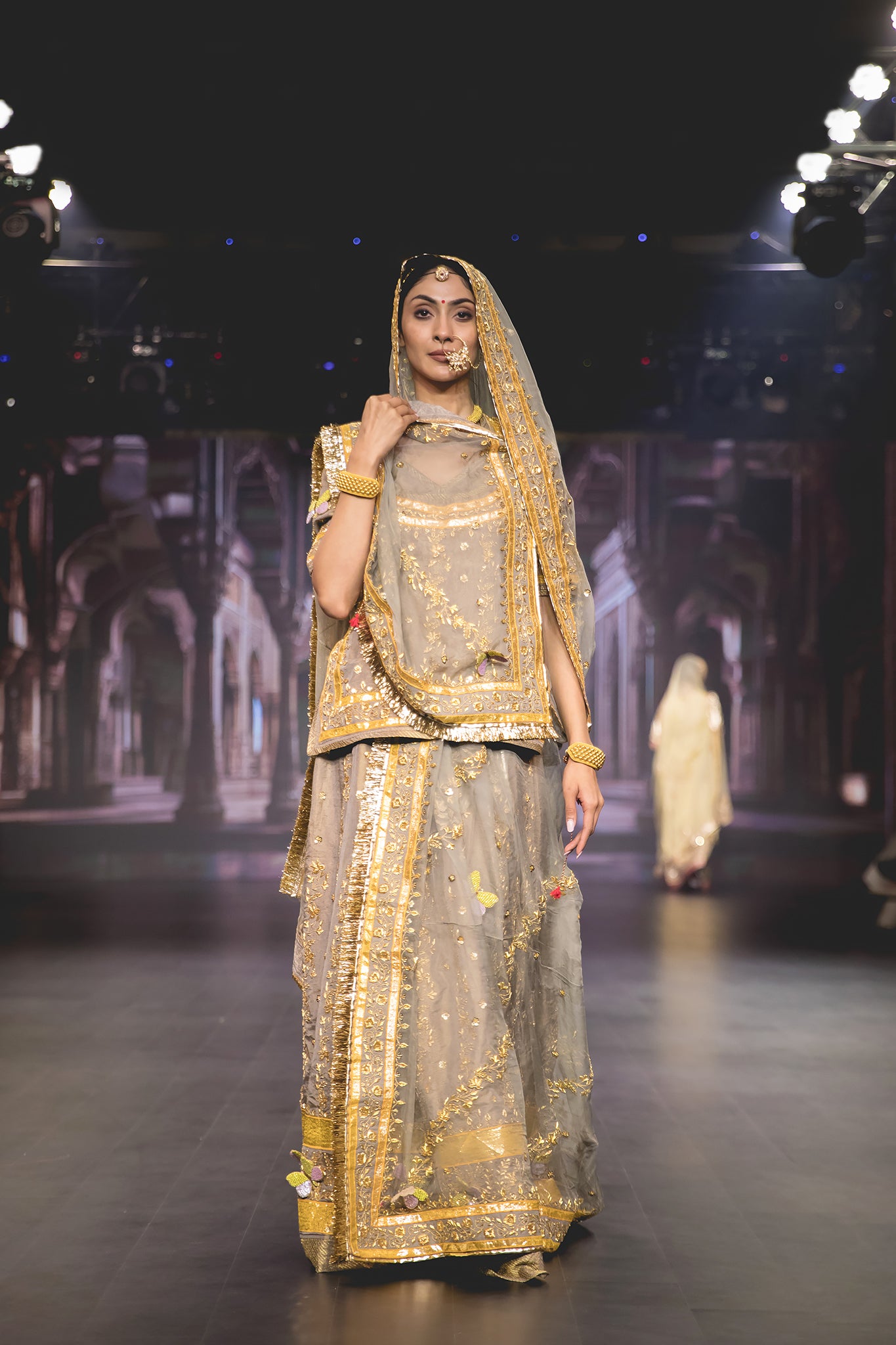 Grey Pure Tissue Laffa Zardozi  Handwork  Poshak with Pure Odhana (unstitched)