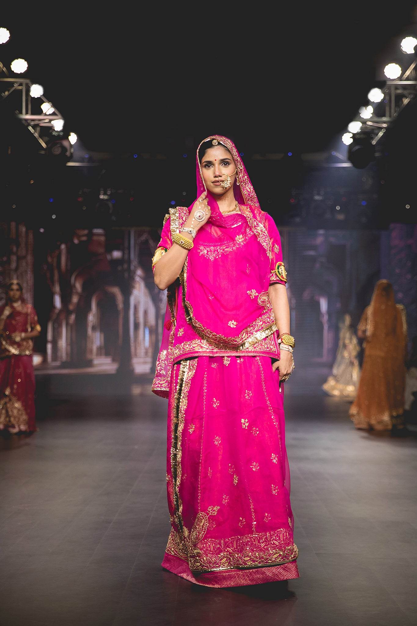 Rani Pure Jacquard Tissue Dabka Dori Salma Handwork  Poshak with Pure Odhana (unstitched)