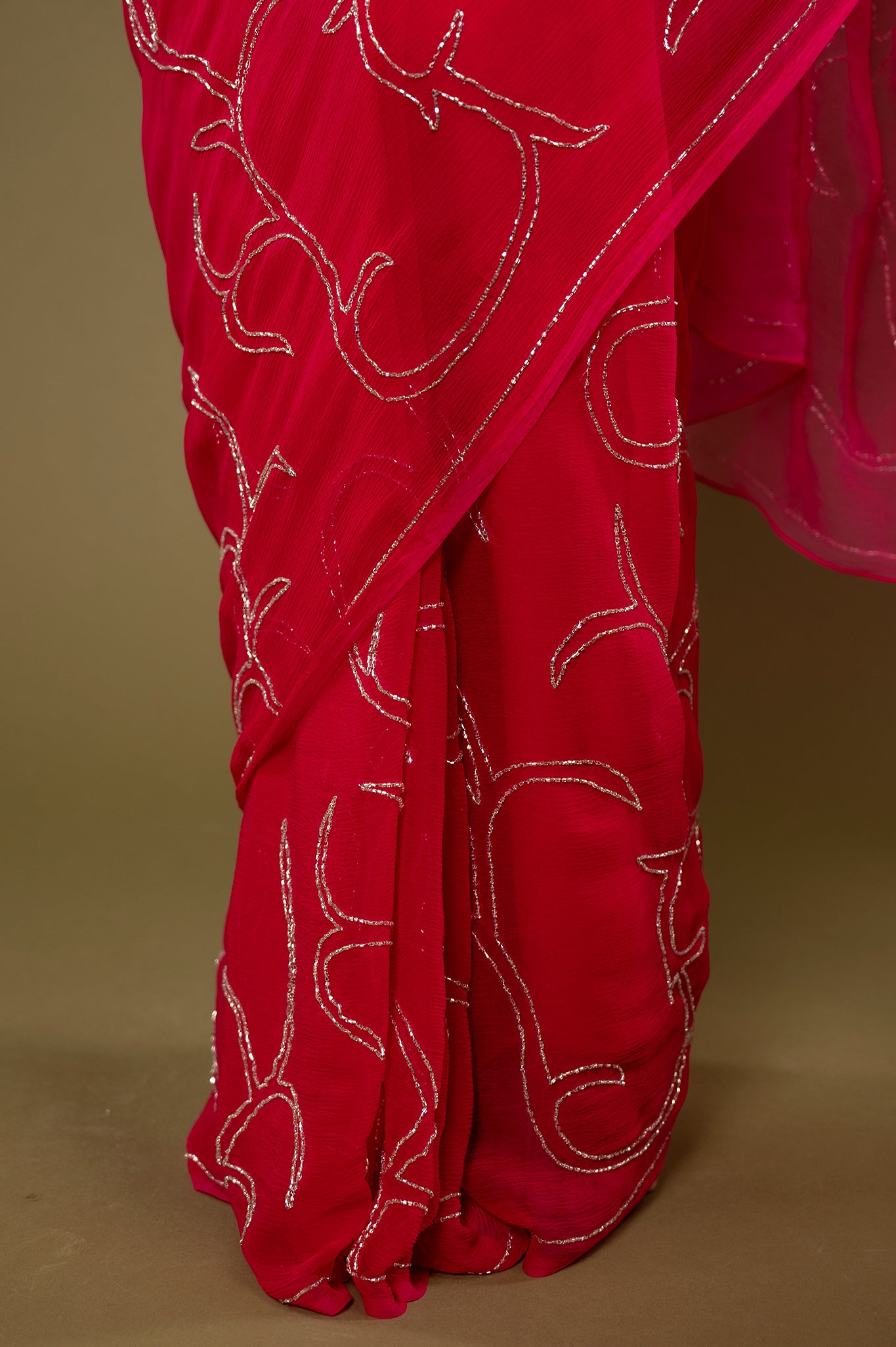 Rani  viscose chiffon kardana jaal handwork casual wear saree