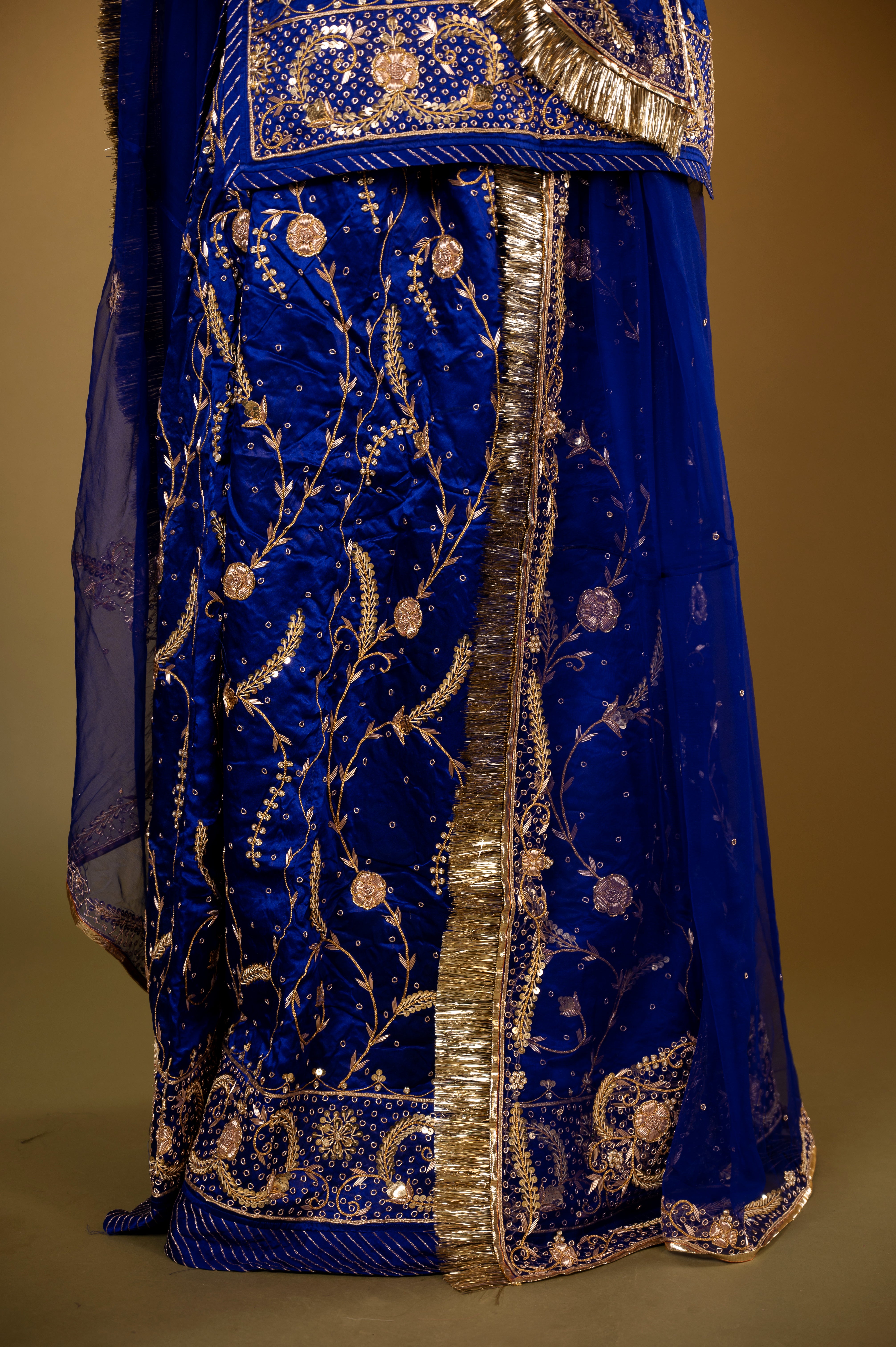 Royal Blue bamber satin kundan zardozi handwork Rajputi Poshak  with Pure odhna