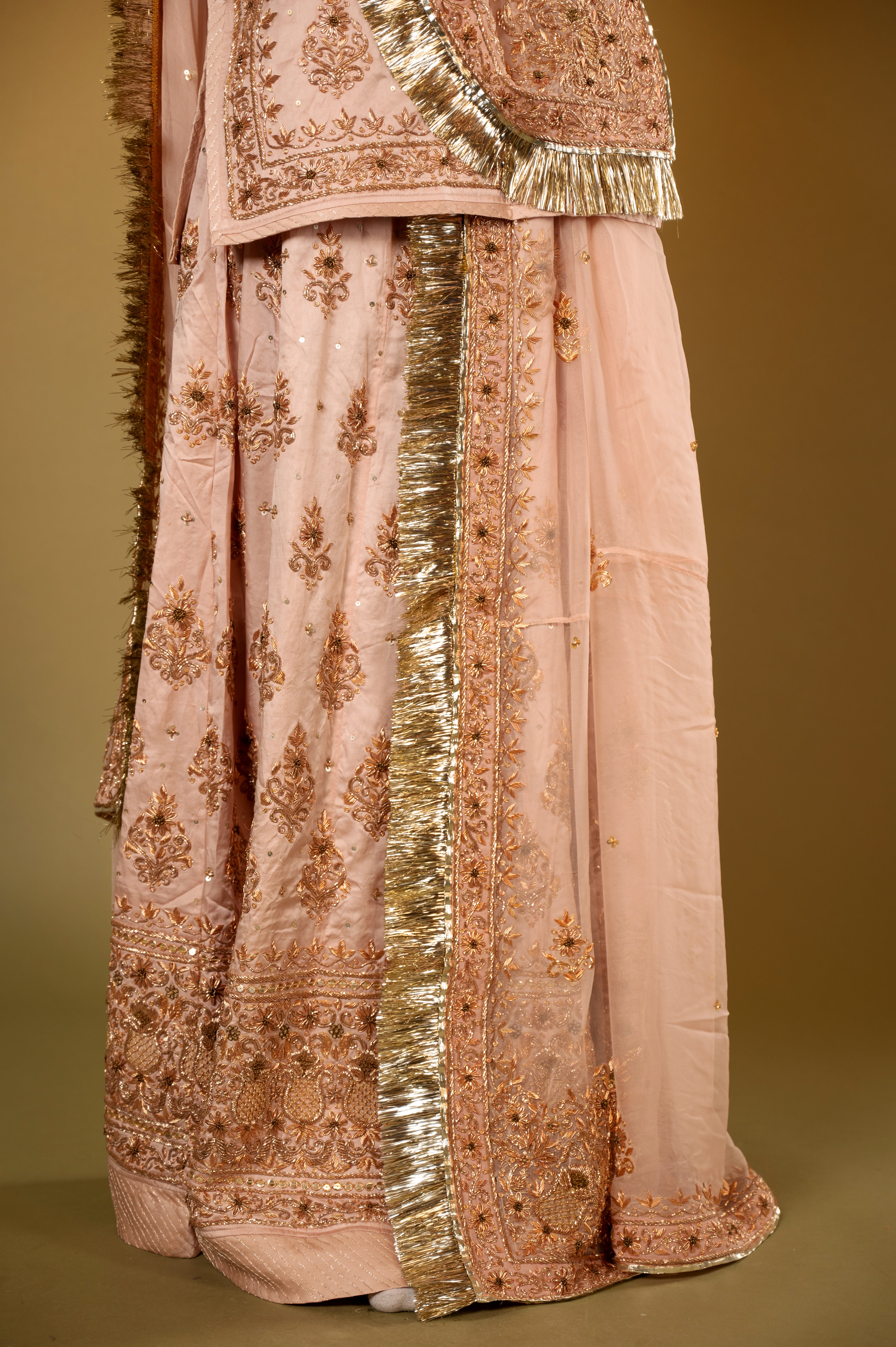 blush pink  Pure Silk Satin zardozi handwork Rajputi Poshak  with Pure odhna