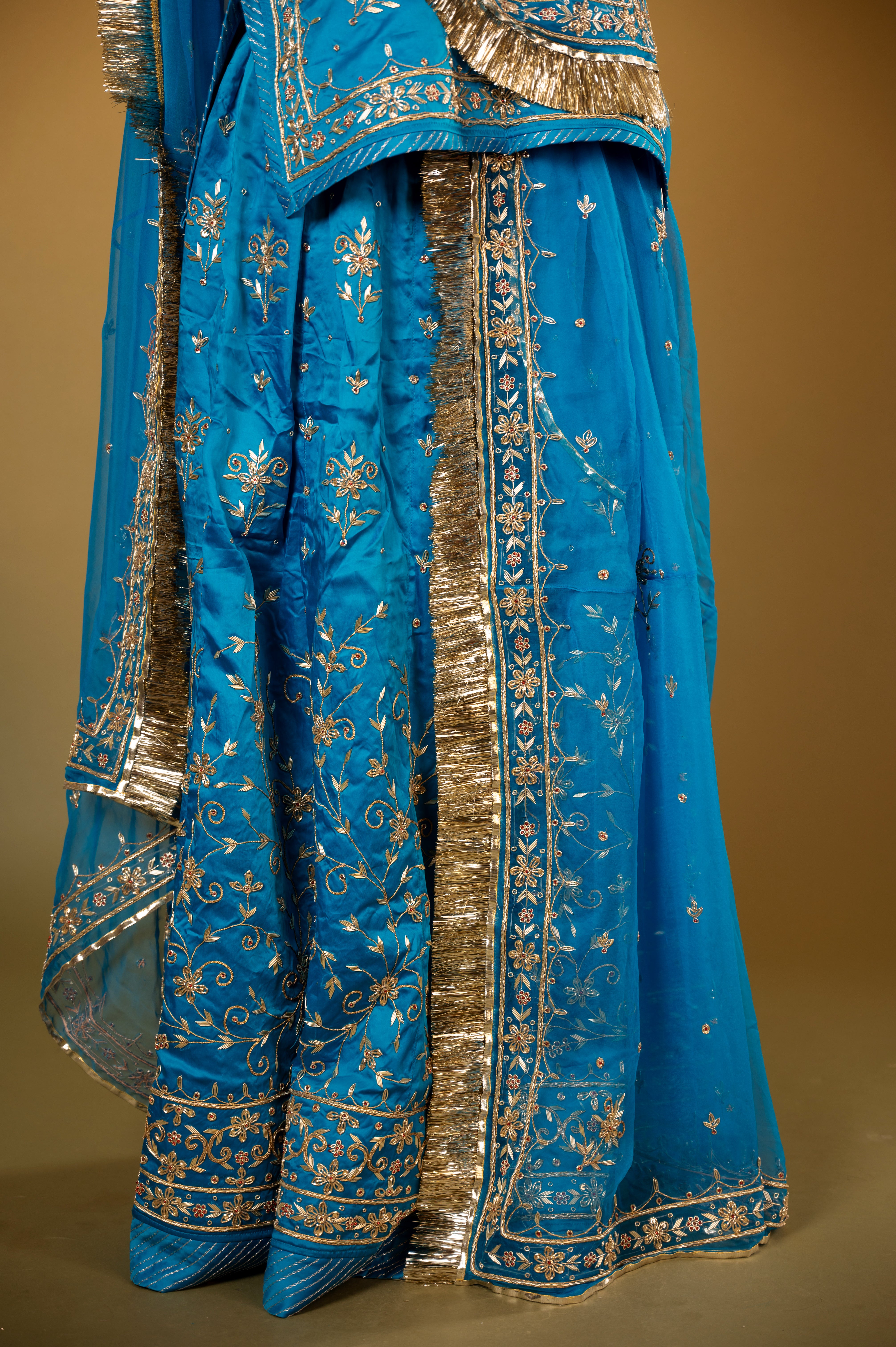 blue bamber satin zardozi handwork Rajputi Poshak  with Pure odhna