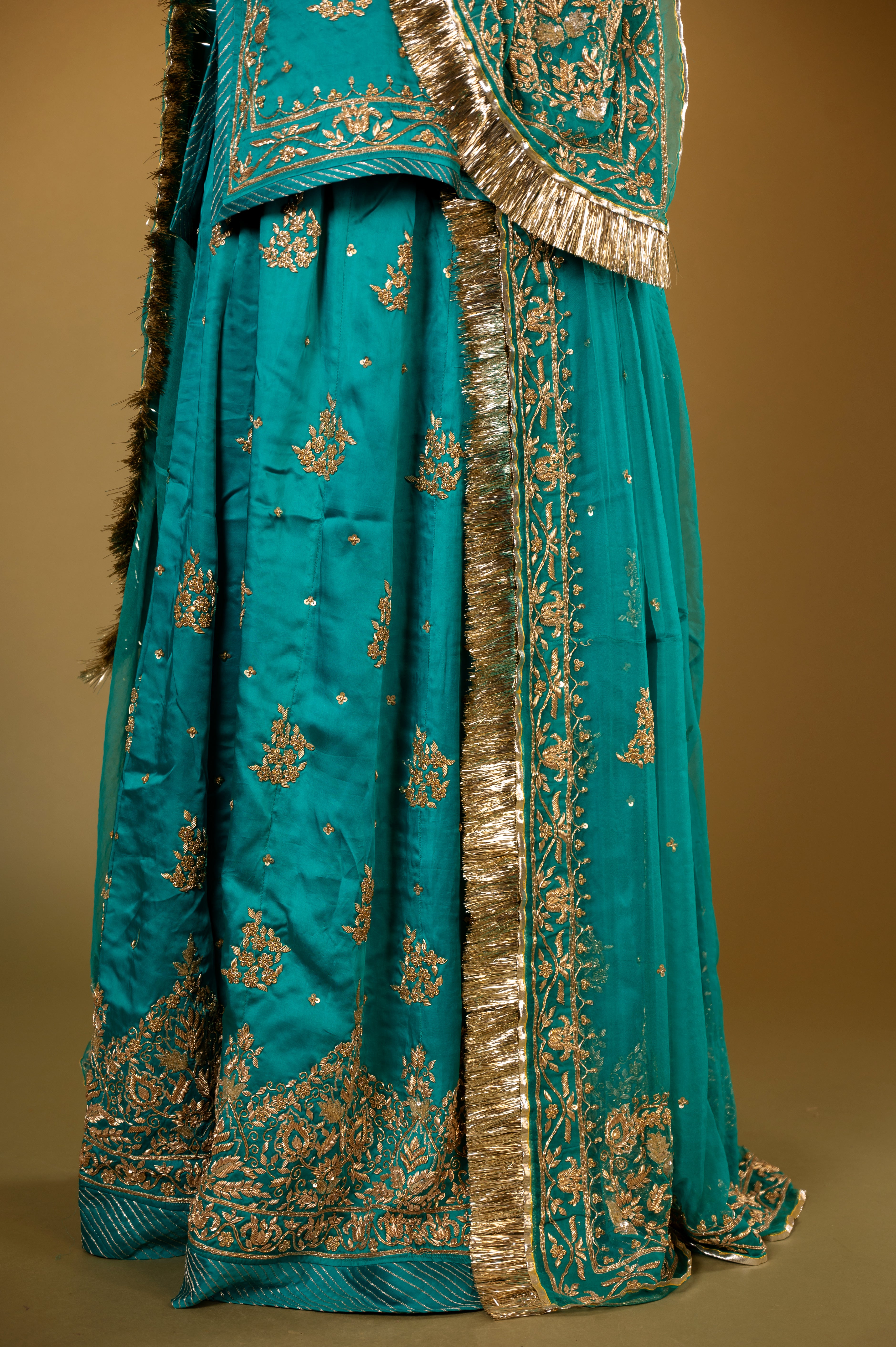 rama blue bamber satin zardozi handwork Rajputi Poshak  with Pure odhna