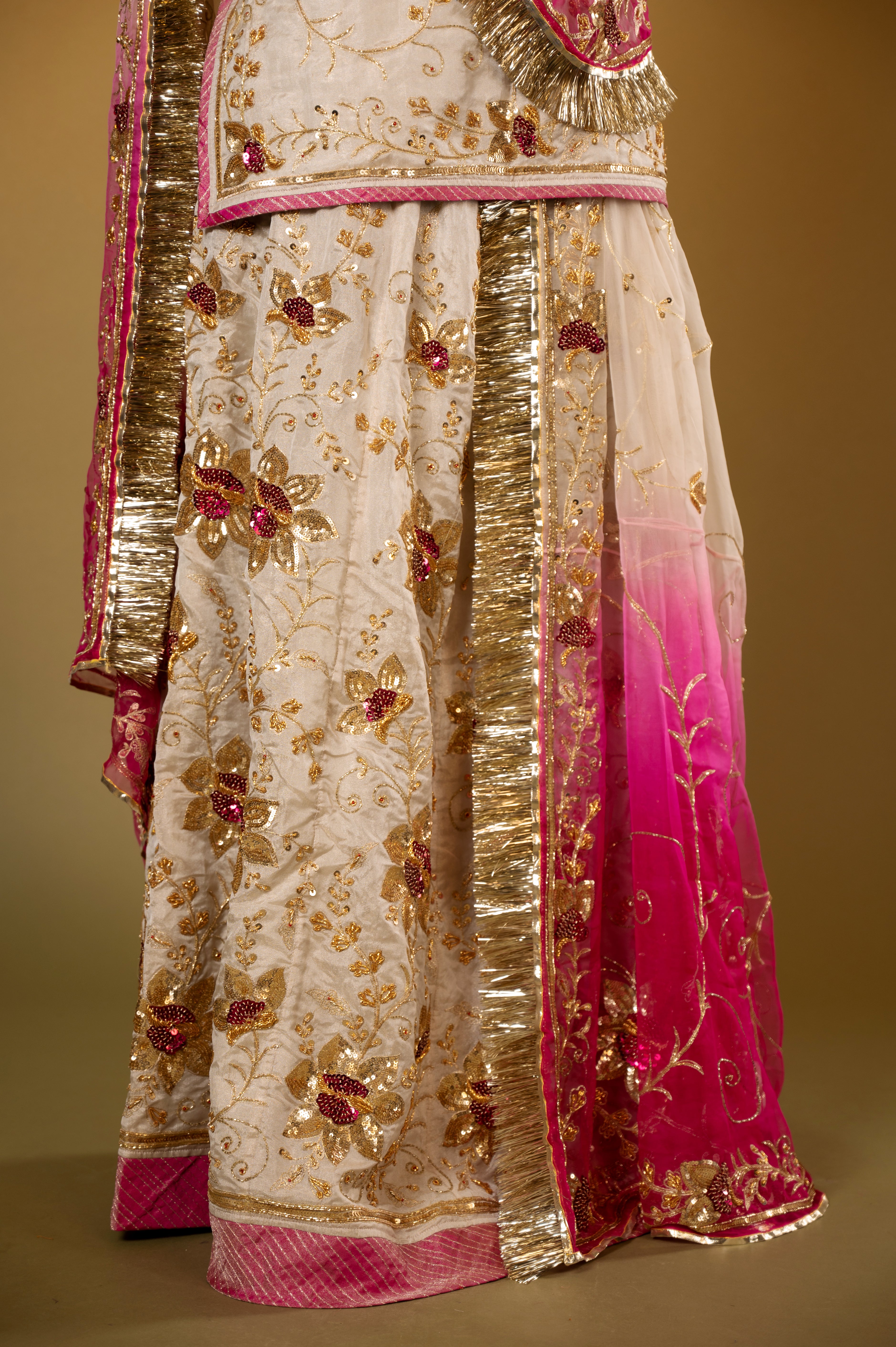 Ivory Pure Tissue Zardozi Sequins Jaal handwork Rajputi Poshak  with Pure odhna