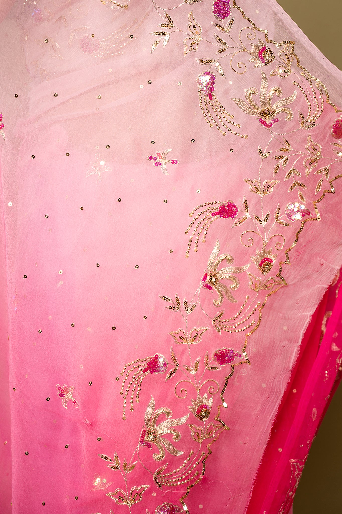 Pink light dark Pure chiffon aari sequins handwork party wear saree