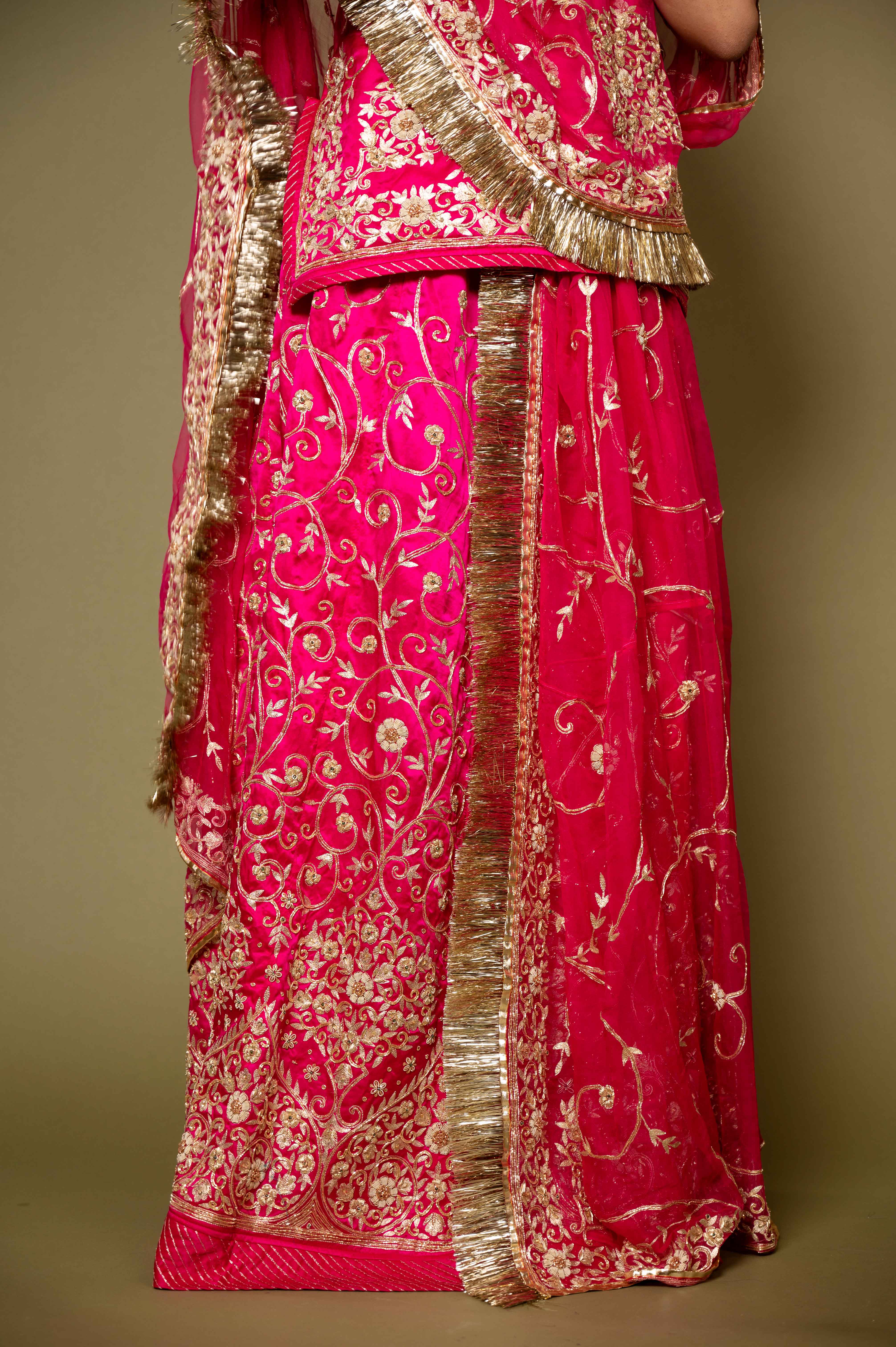 rani pink pure satin aari zardozi handwork rajputi Poshak with pure odhna