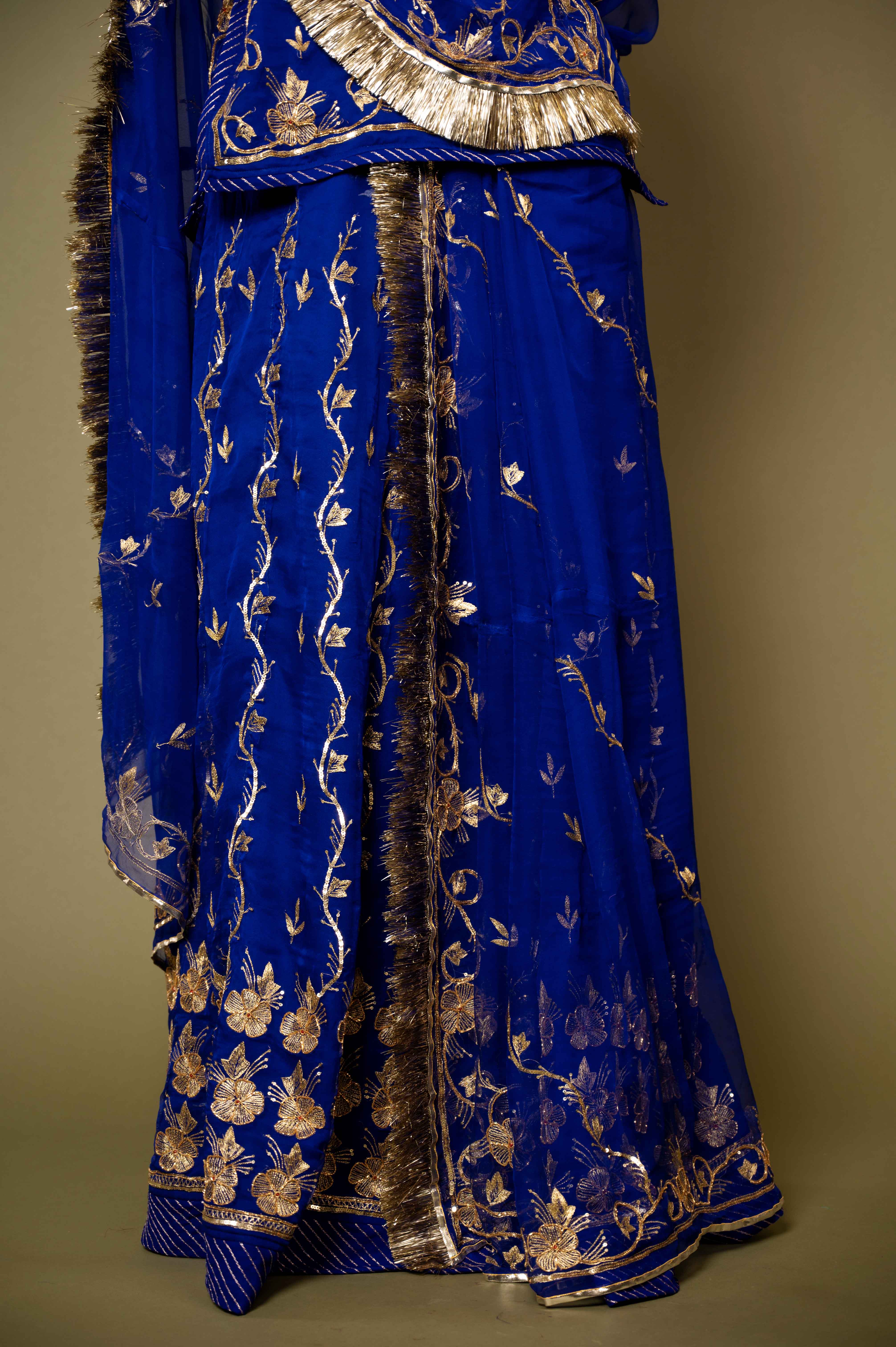 Royal Blue bamber satin aari zardozi handwork rajputi Poshak with pure odhna