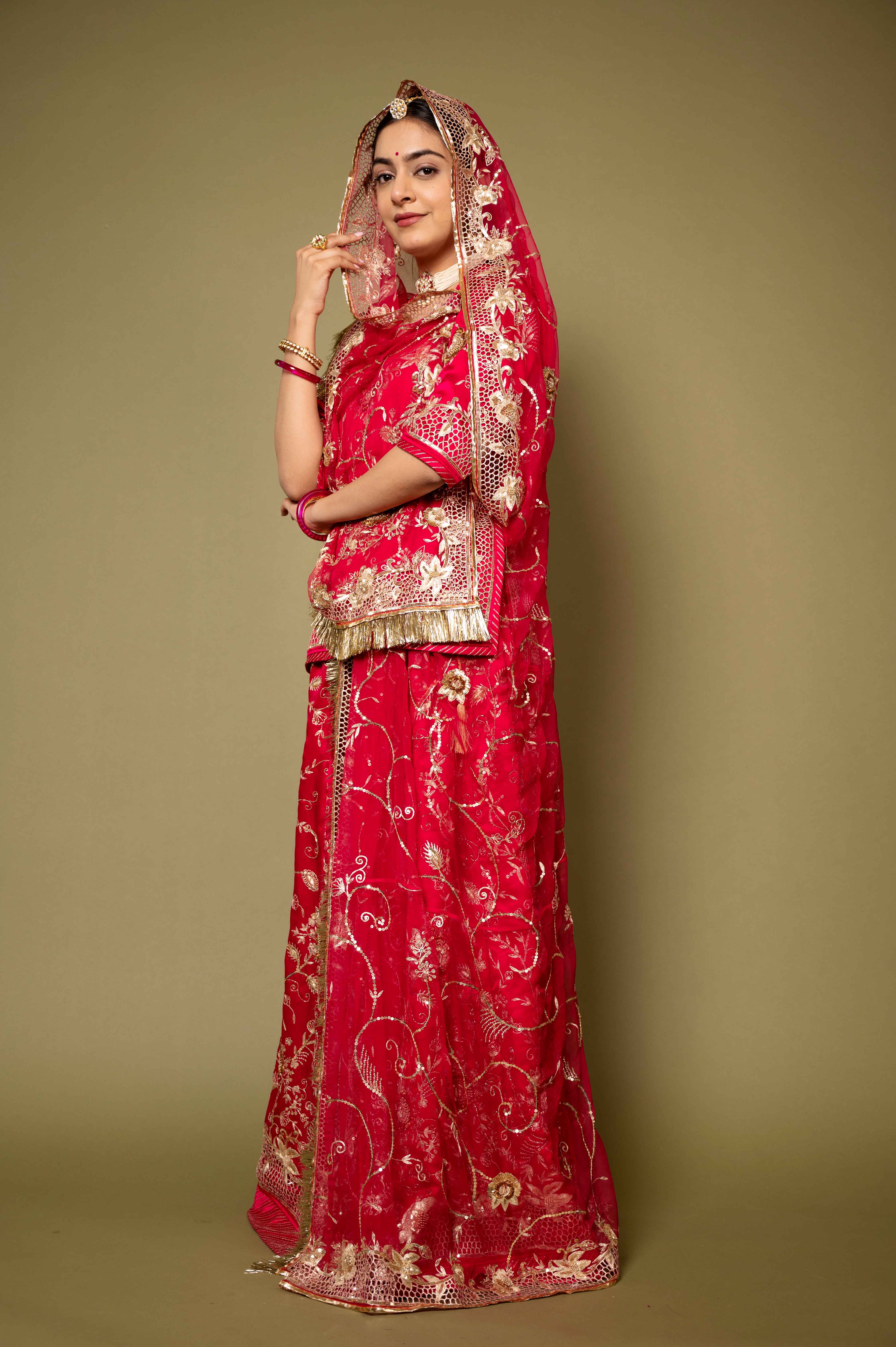 rani pure satin aari zardozi cut work handwork rajputi Poshak with pure odhna