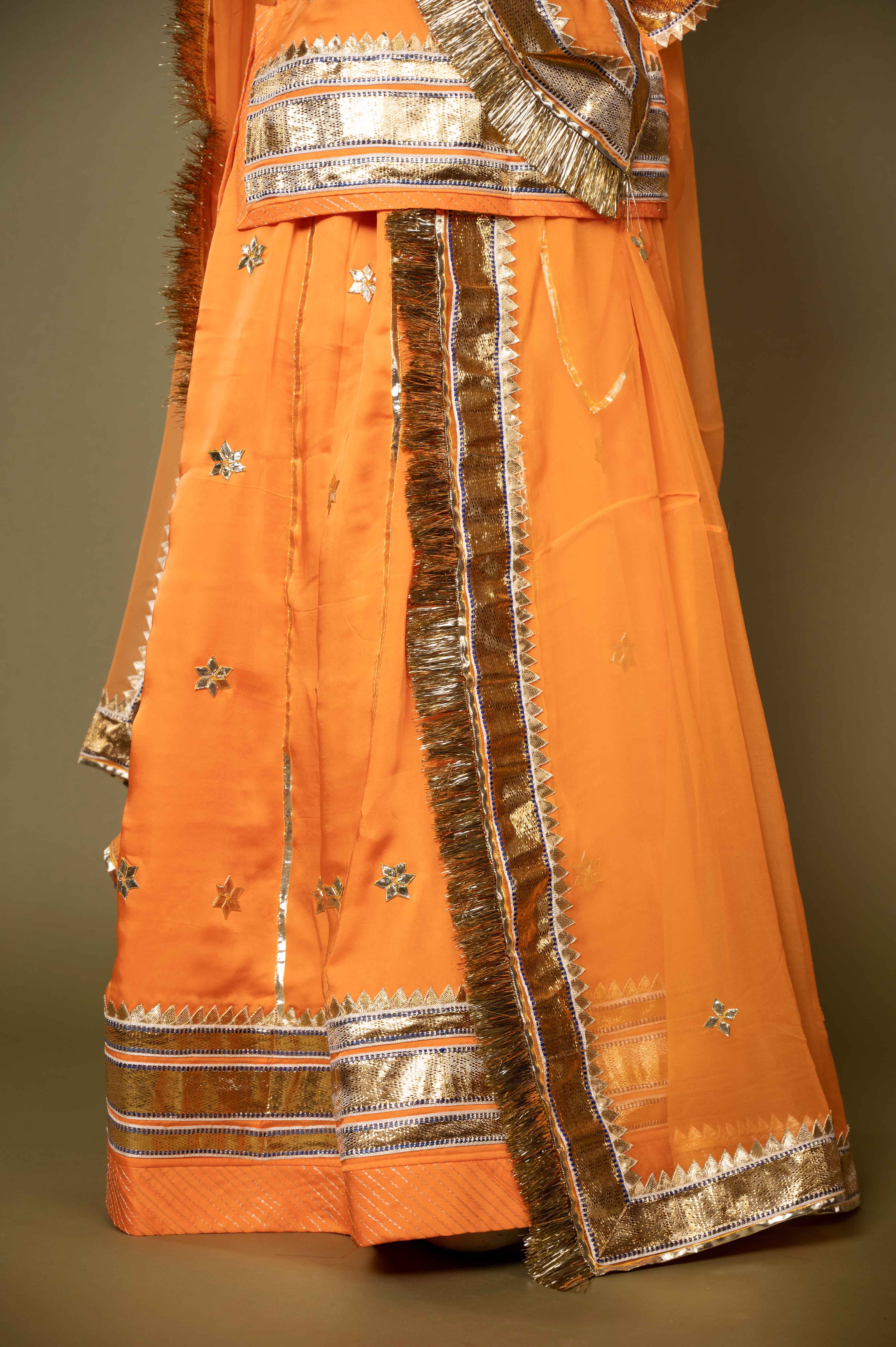 orange bamber satin gotta patti laffa  handwork rajputi Poshak with pure odhna