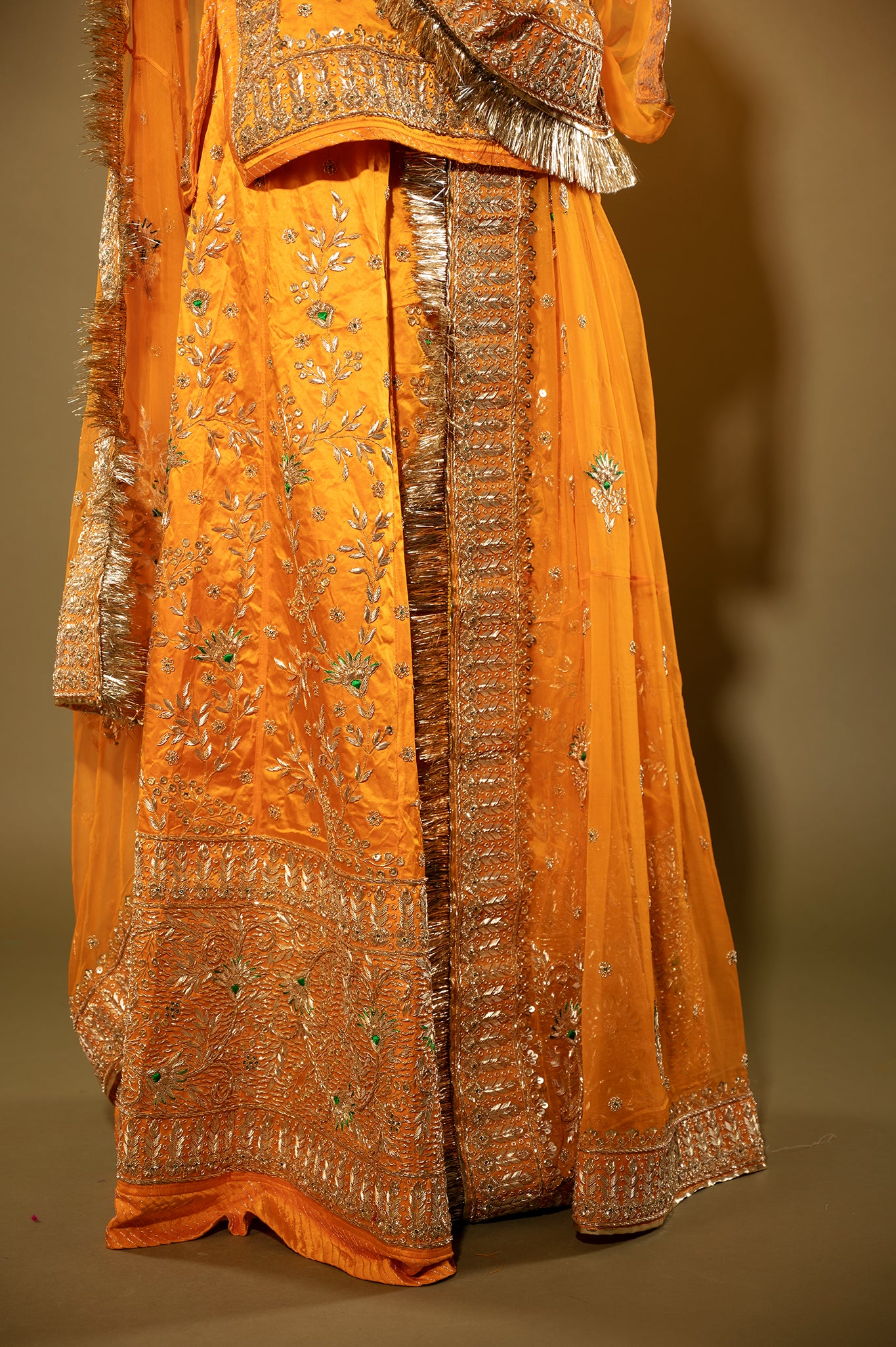 kesariya Pure Silk Satin zardozi handwork rajputi Poshak  with Pure odhna