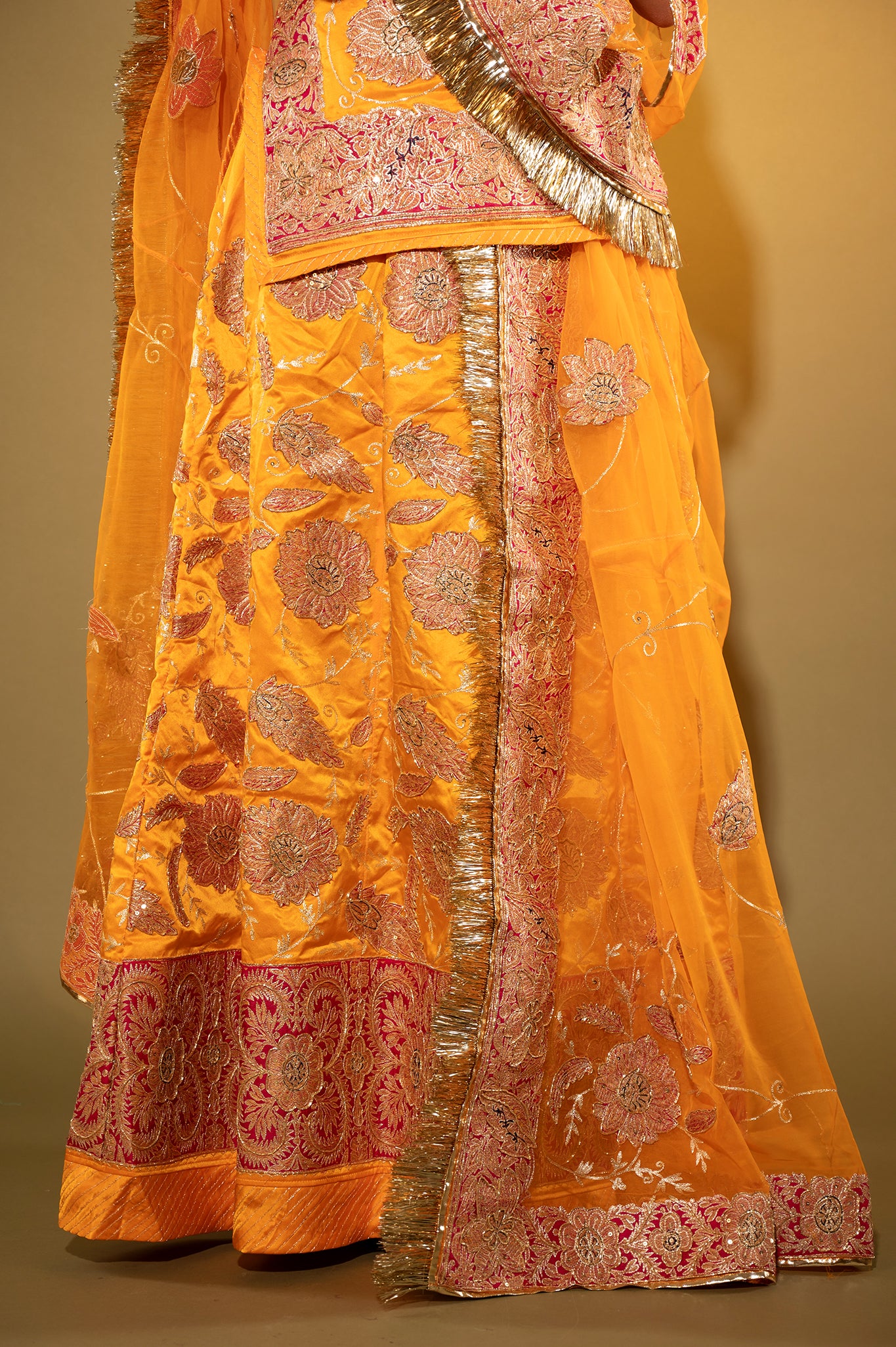 kesariya  Pure Silk Satin chanderi handwork rajputi Poshak  with Pure odhna