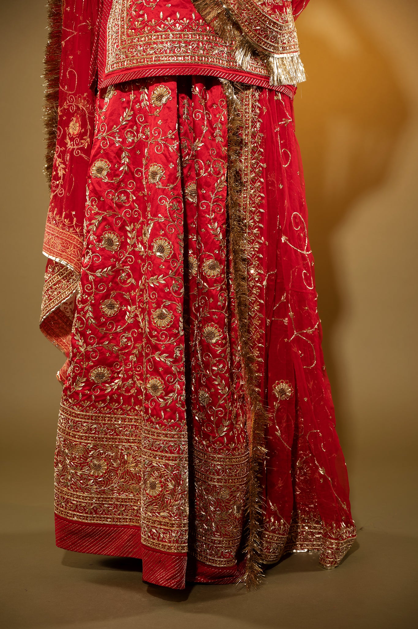 red Pure Silk Satin zardozi handwork rajputi Poshak  with Pure odhna