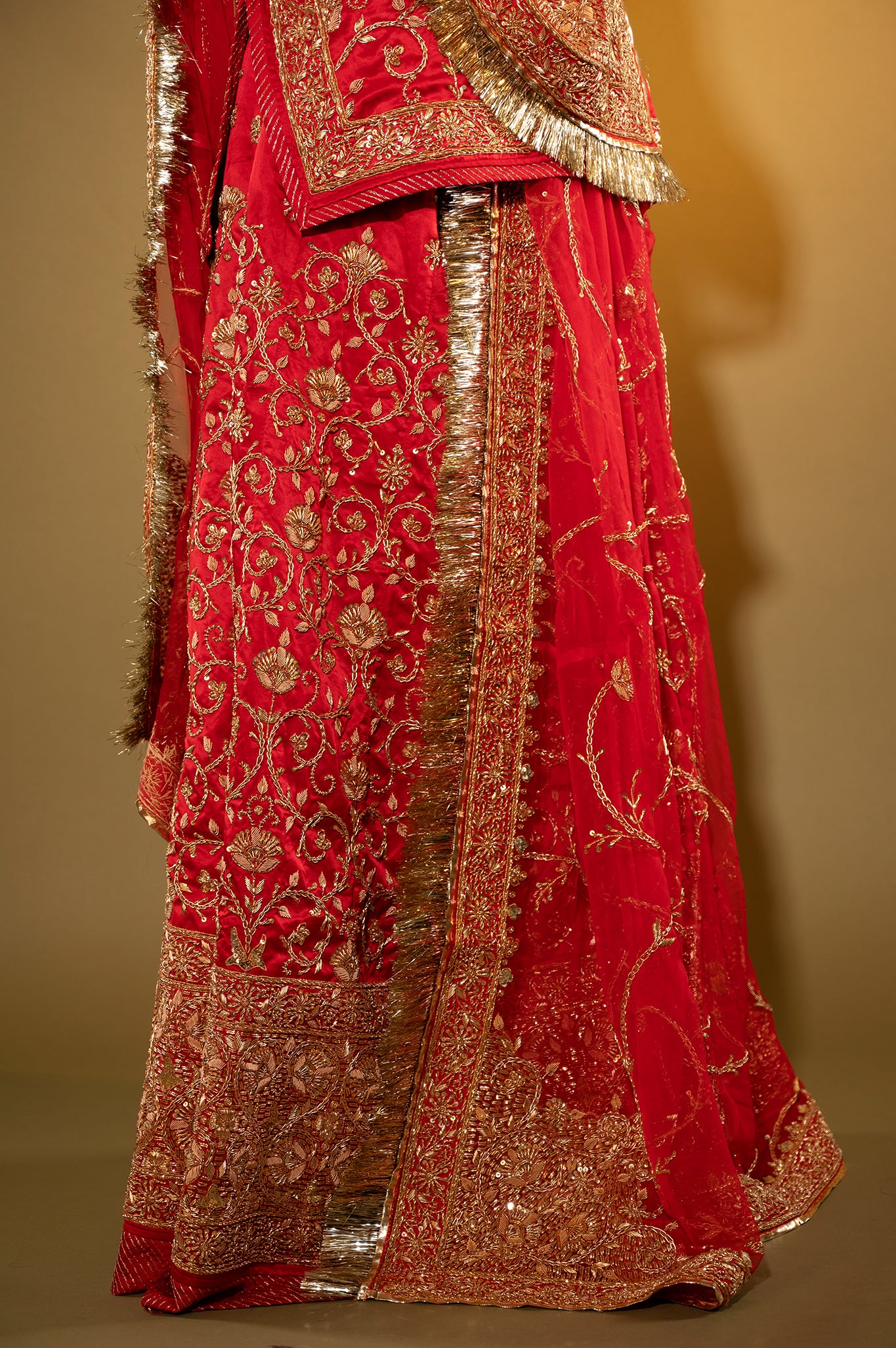 red Pure Silk Satin zardozi handwork rajputi Poshak  with Pure odhna