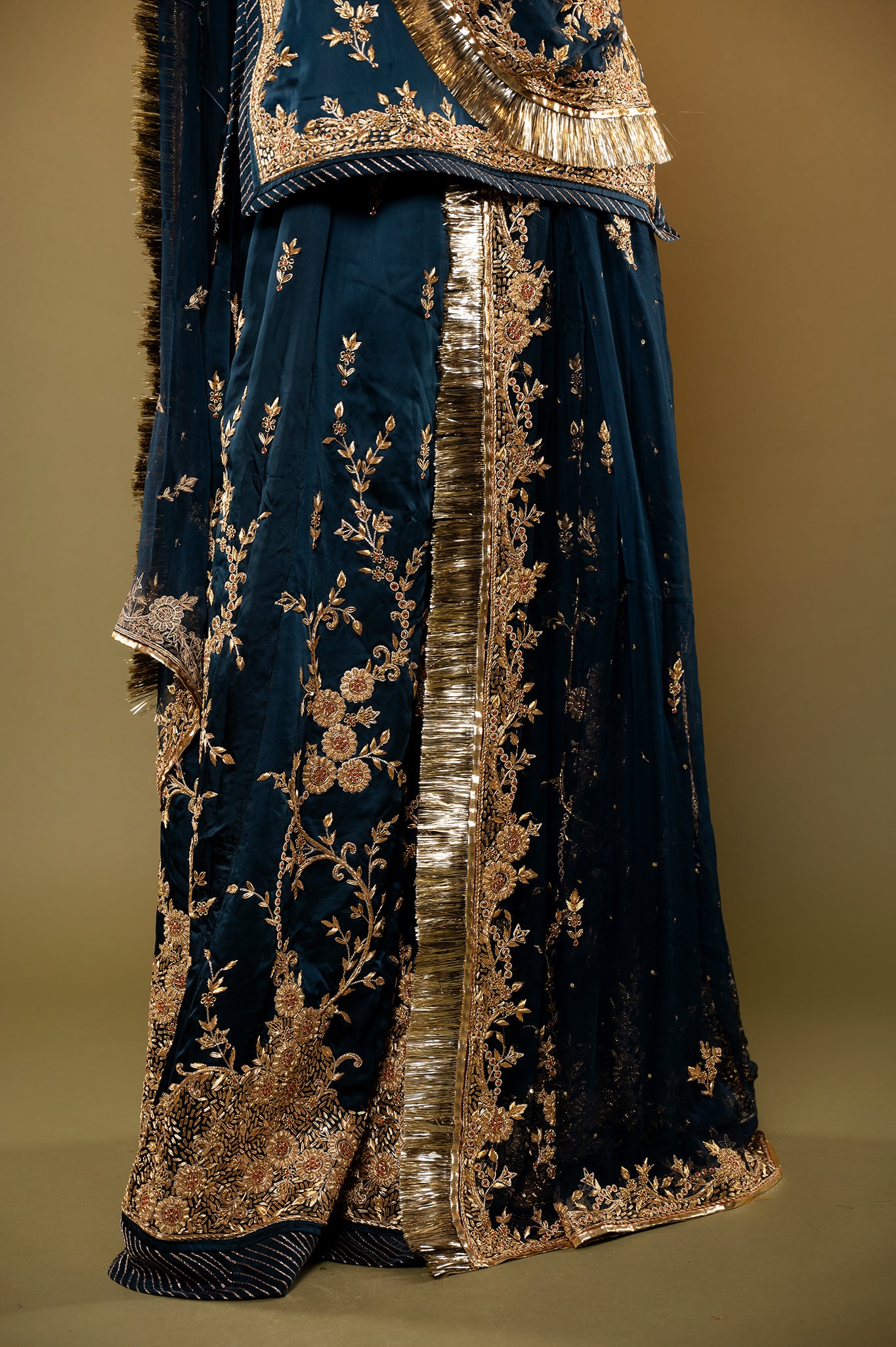 dark rama green bamber satin zardozi handwork rajputi Poshak  with Pure odhna